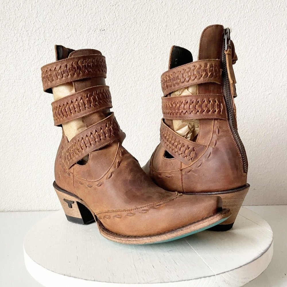 LANE Leather Strappy Ankle Cowboy Boots